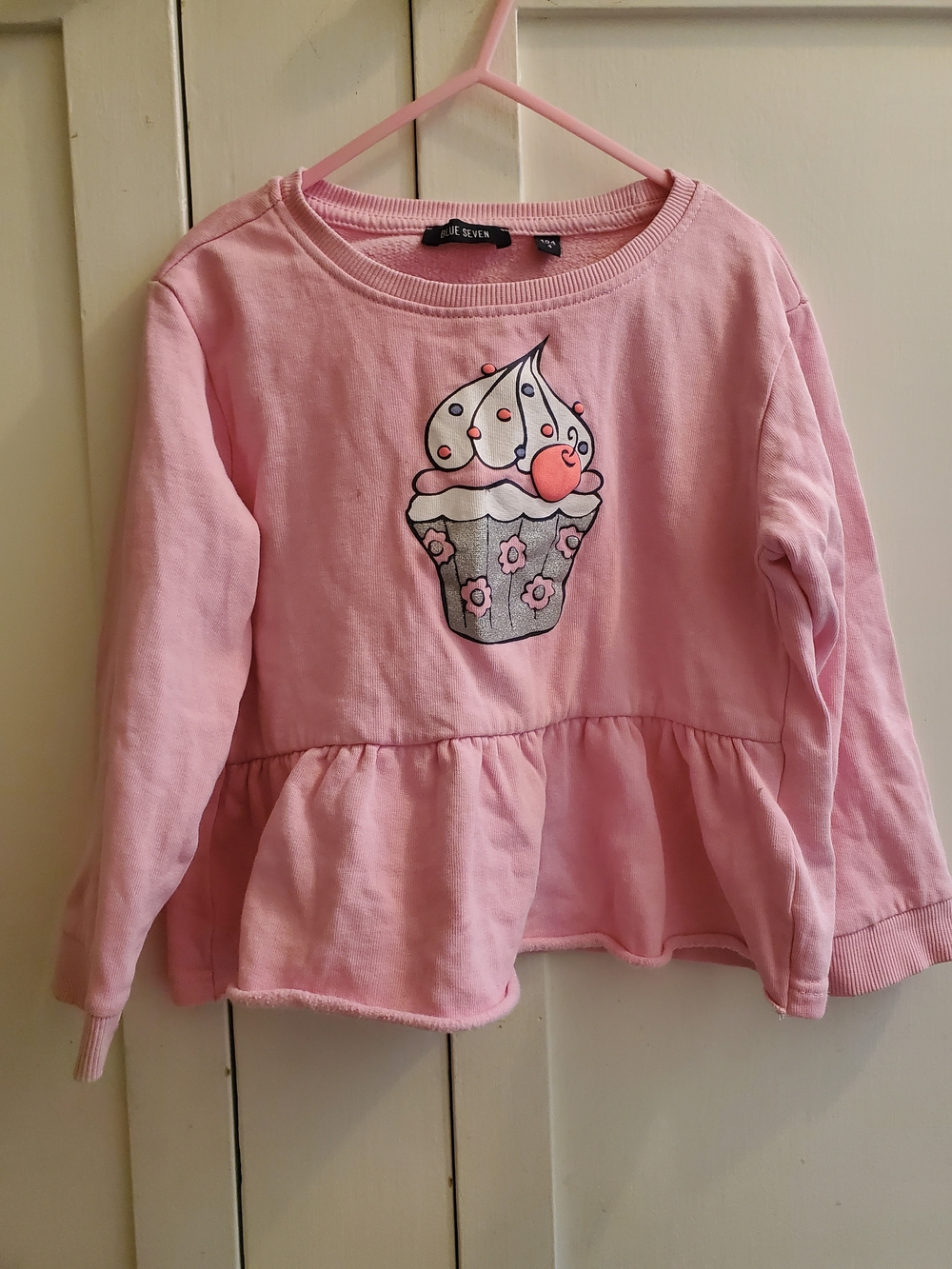 Girls Pink Cupcake Peplum Hoodie-Style Sweatshirt